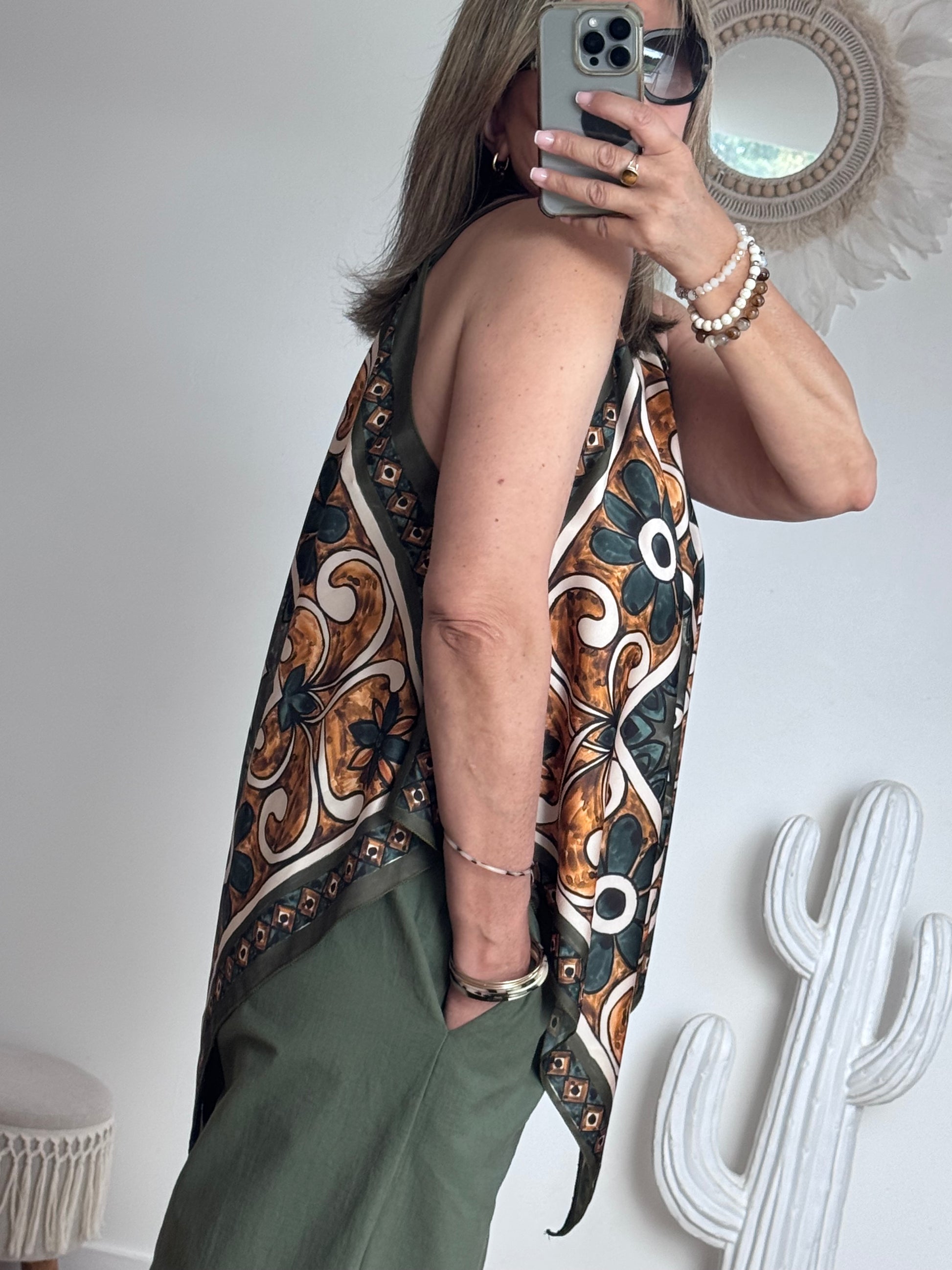 Top foulard kaki