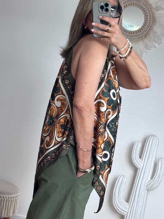 Top foulard kaki