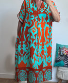 Robe arabesque turquoise et orange TU 40/48