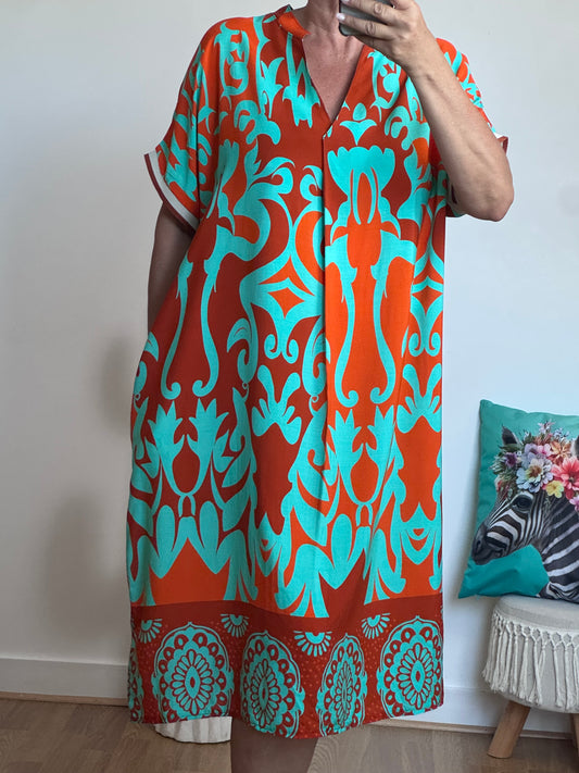 Robe arabesque turquoise et orange TU 40/48