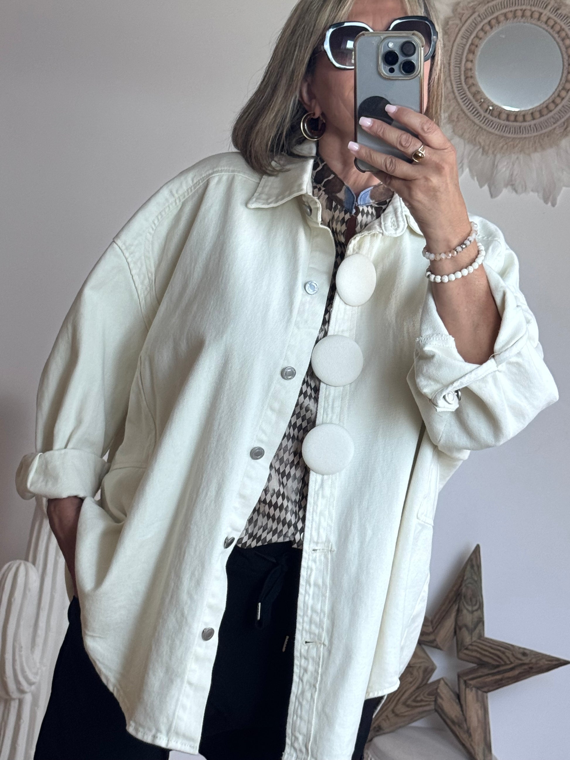 Veste jeans oversize crème