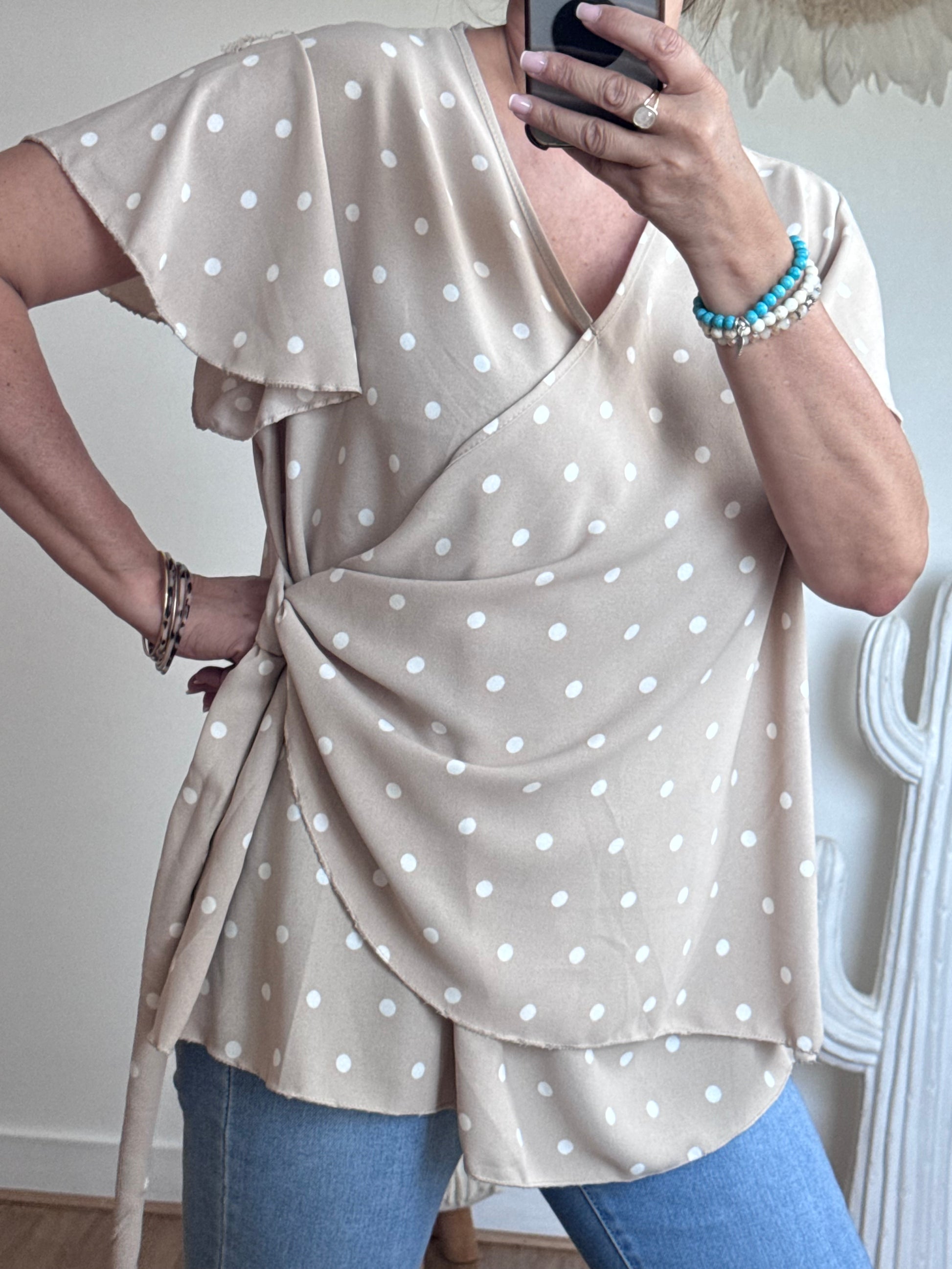 Blouse pois beige TU 44/50