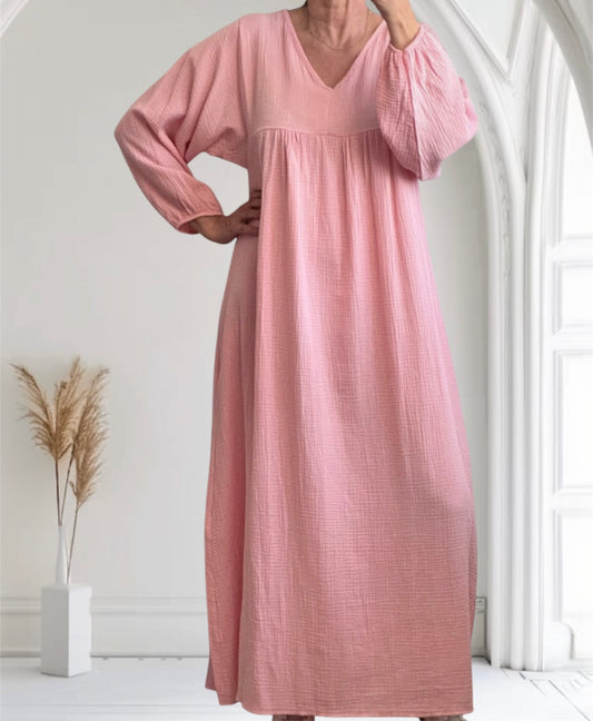 Robe longue gaz de coton rose TU 38/46
