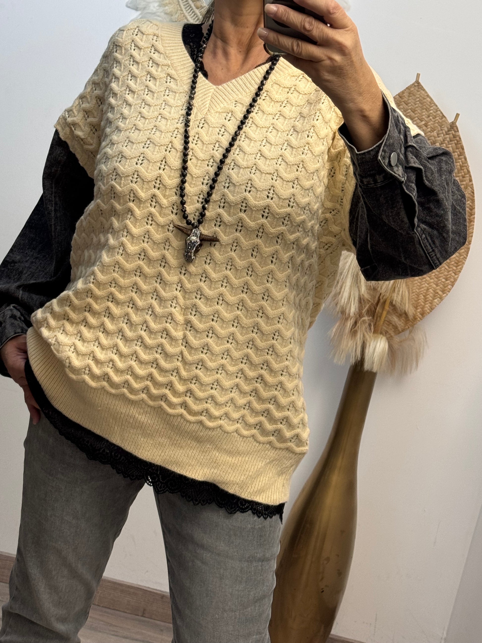 Pull crème manches jeans TU 44/50