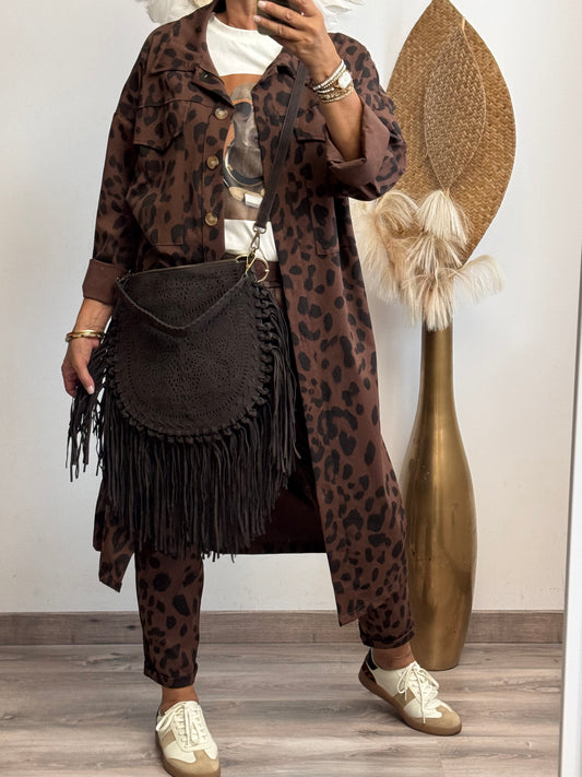 Veste longue Léo skulls marron