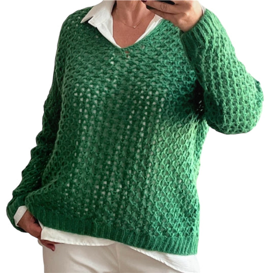 Pull maille ajouré vert