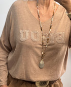 Pull Bisous marron clair