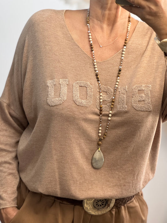 Pull Bisous marron clair