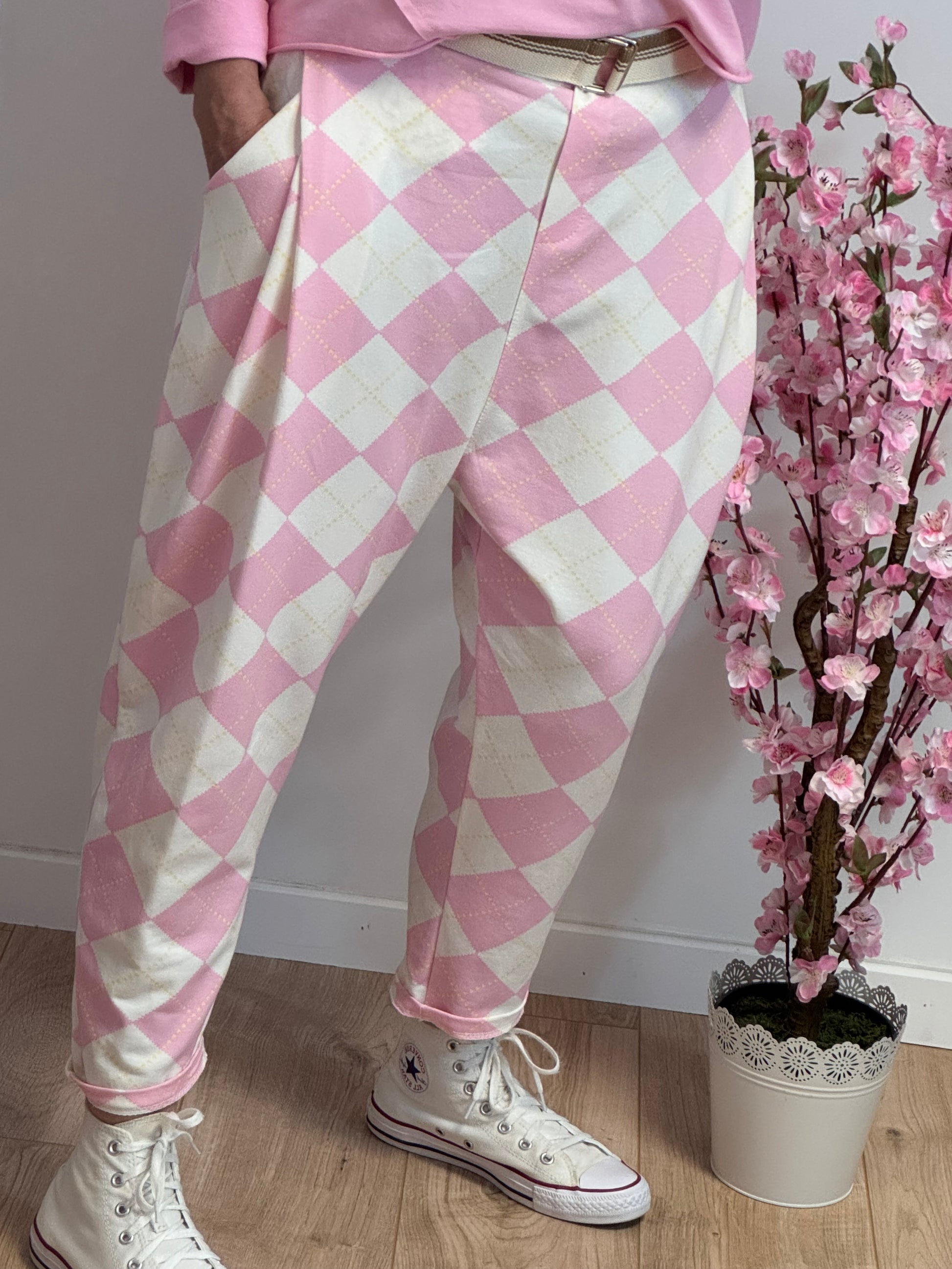 Pantalon jog sarouel jacquard rose