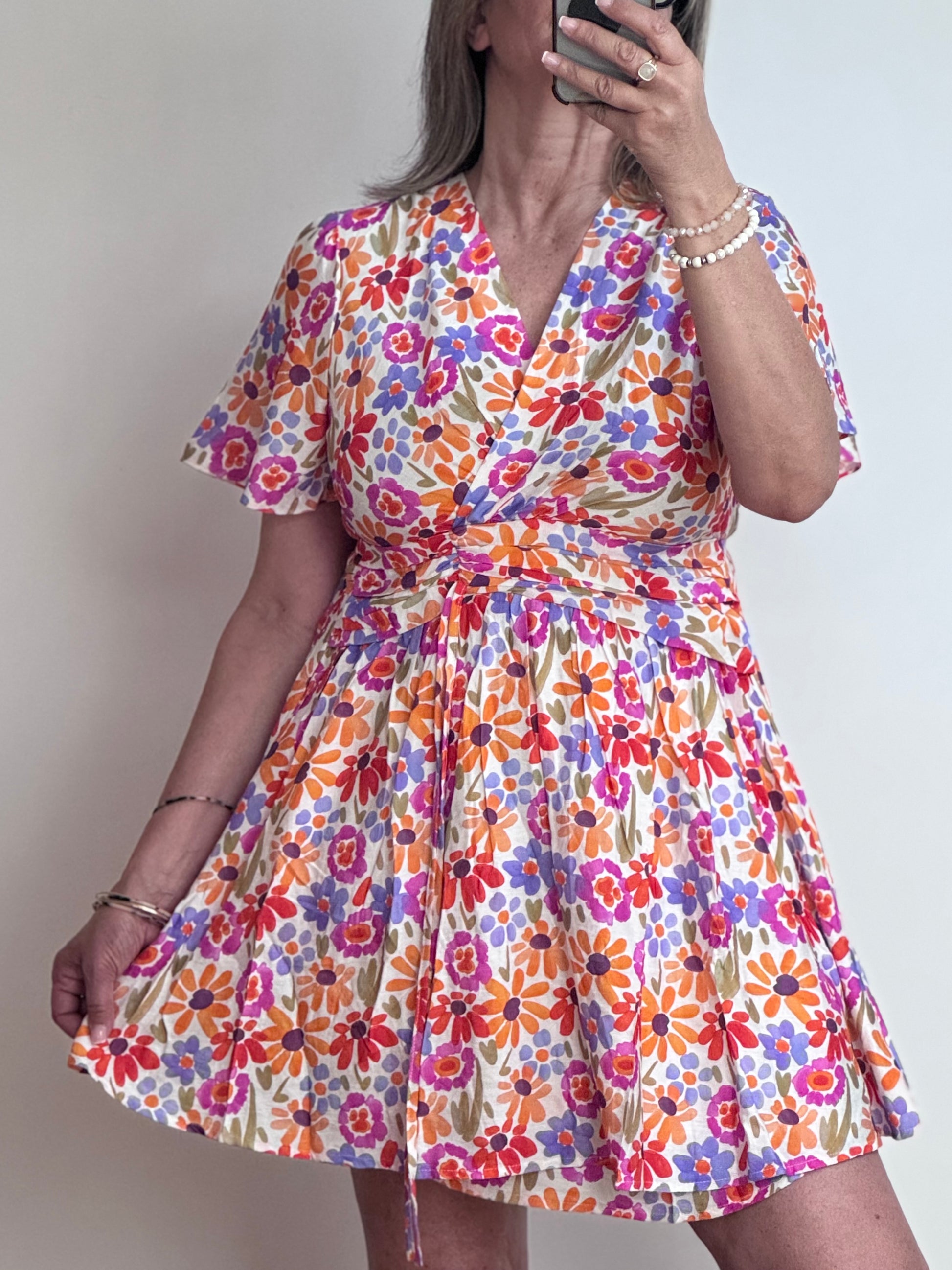 Robe courte fleurs multicolores
