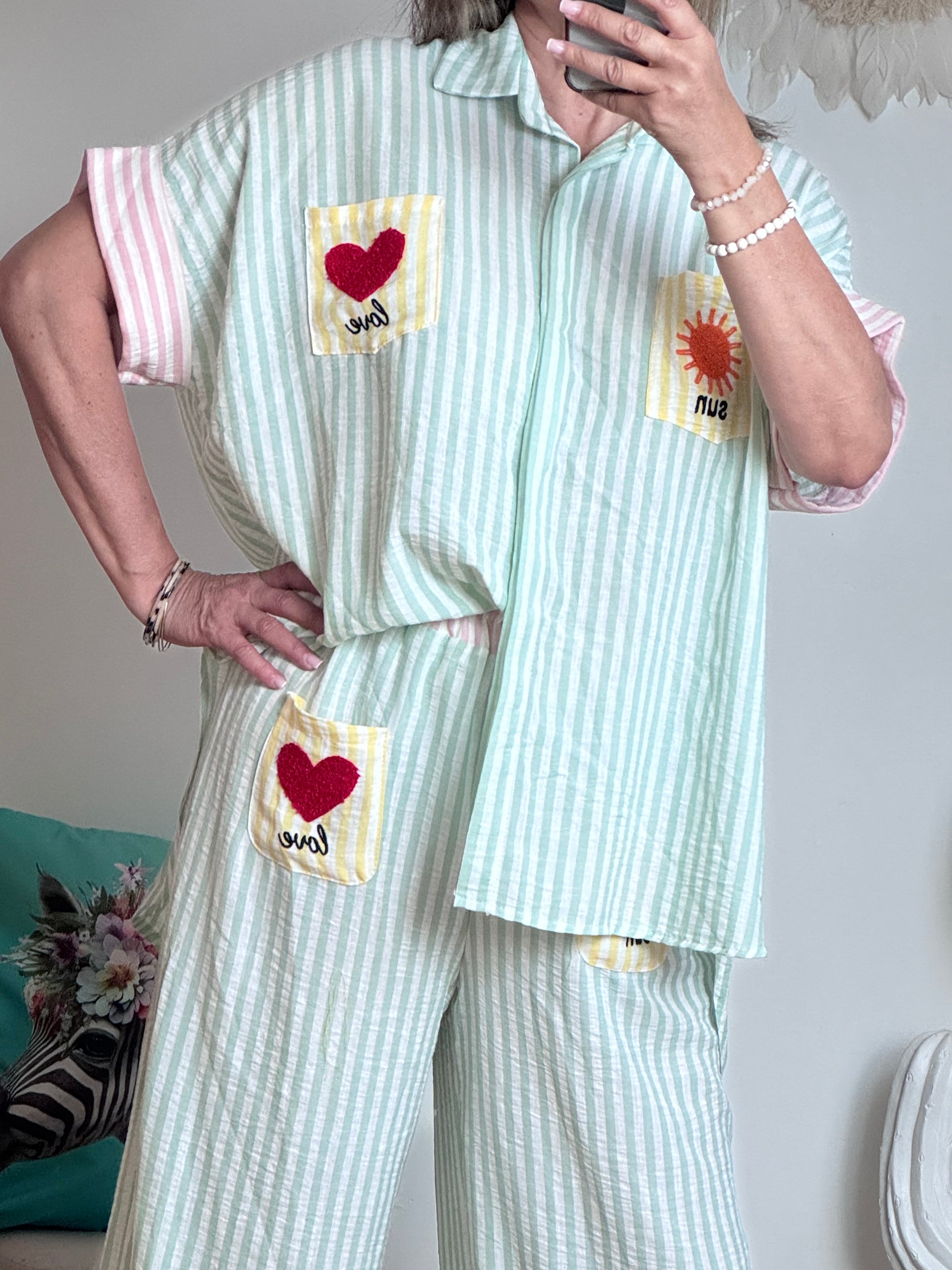 Chemise oversize rayée vert