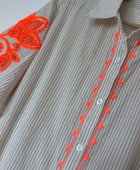 Robe rayures beige broderie