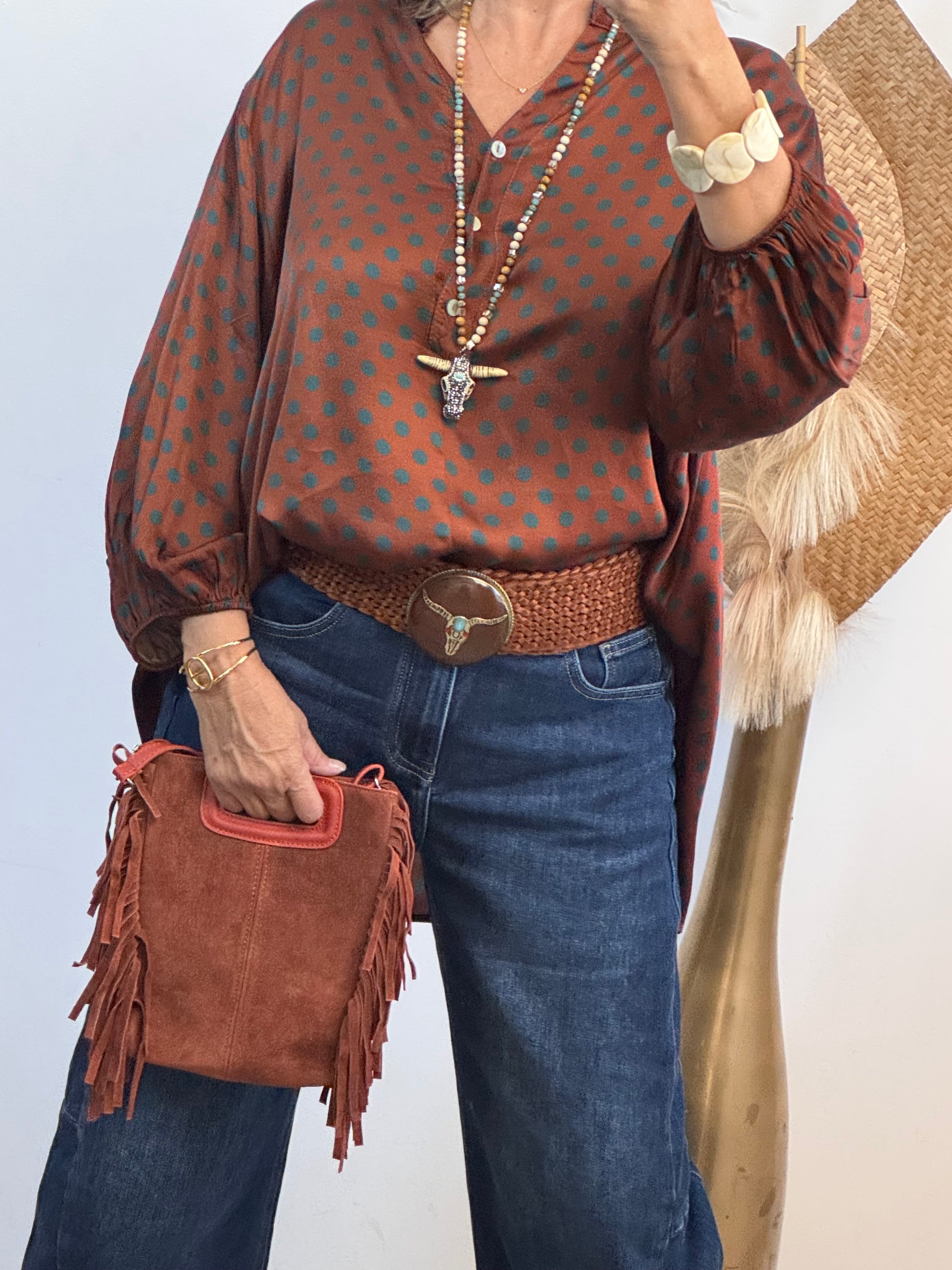 Blouse pois brique