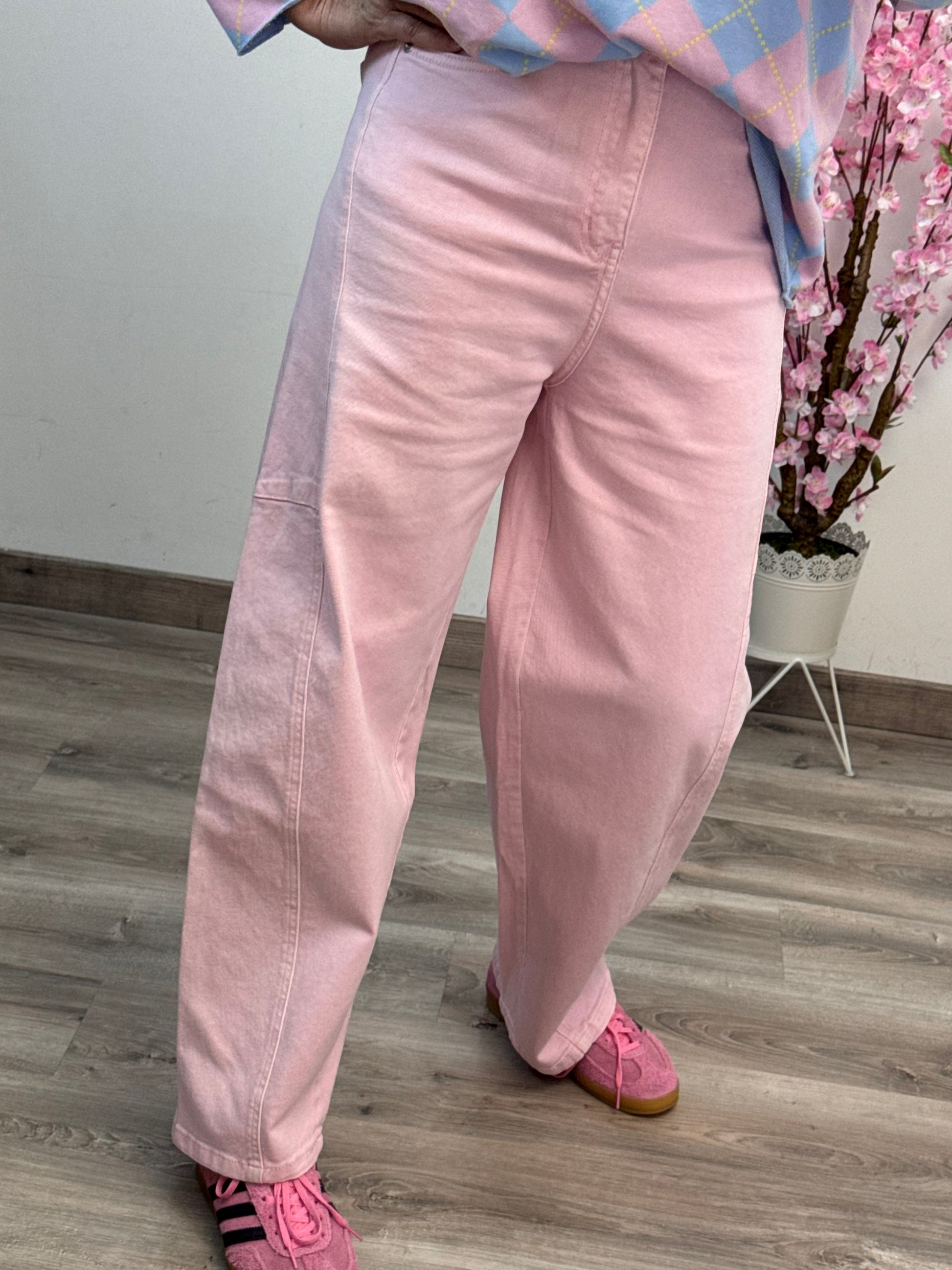 Jeans balloon rose pâle