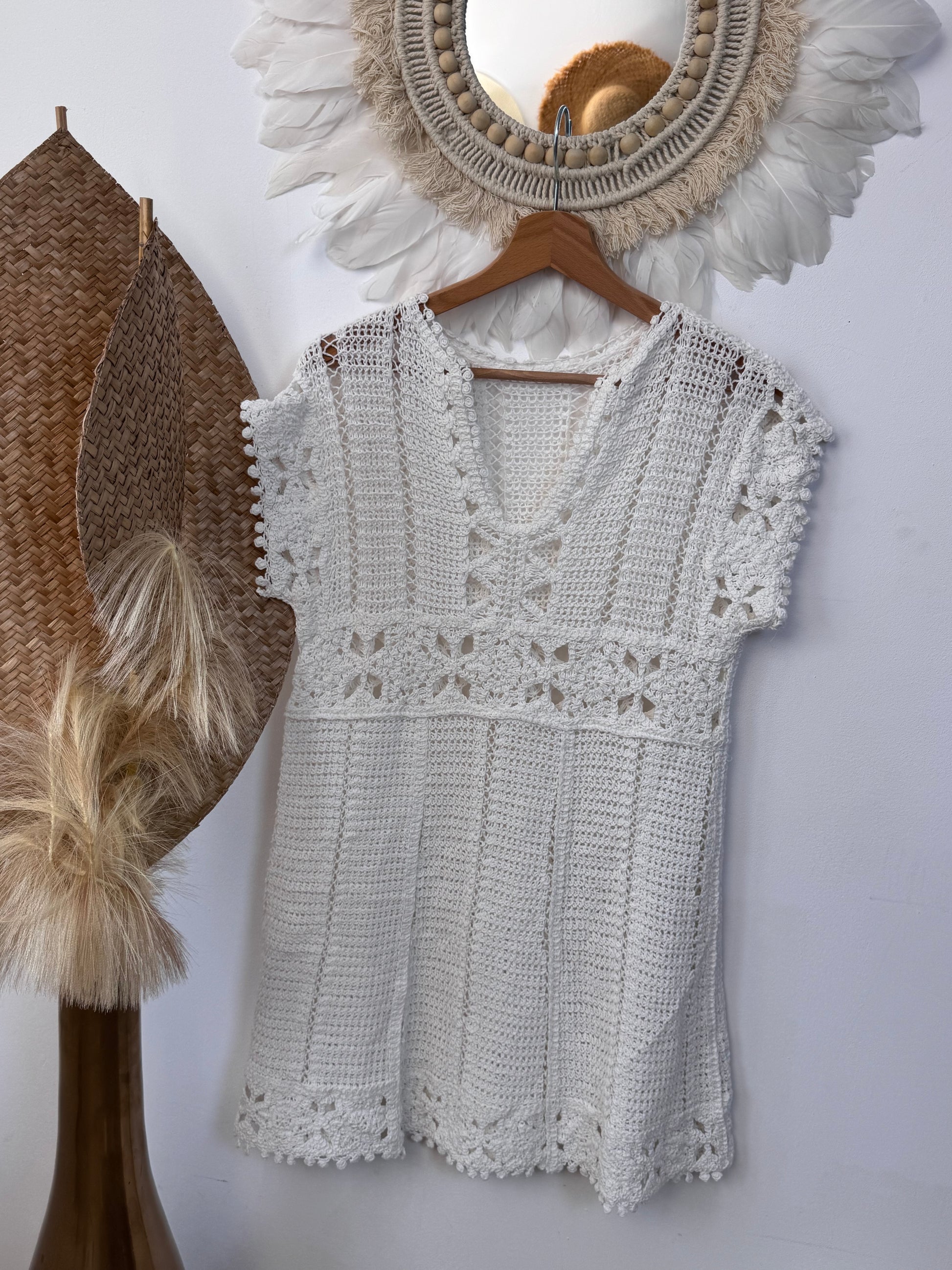 Robe courte bohème crochet blanc