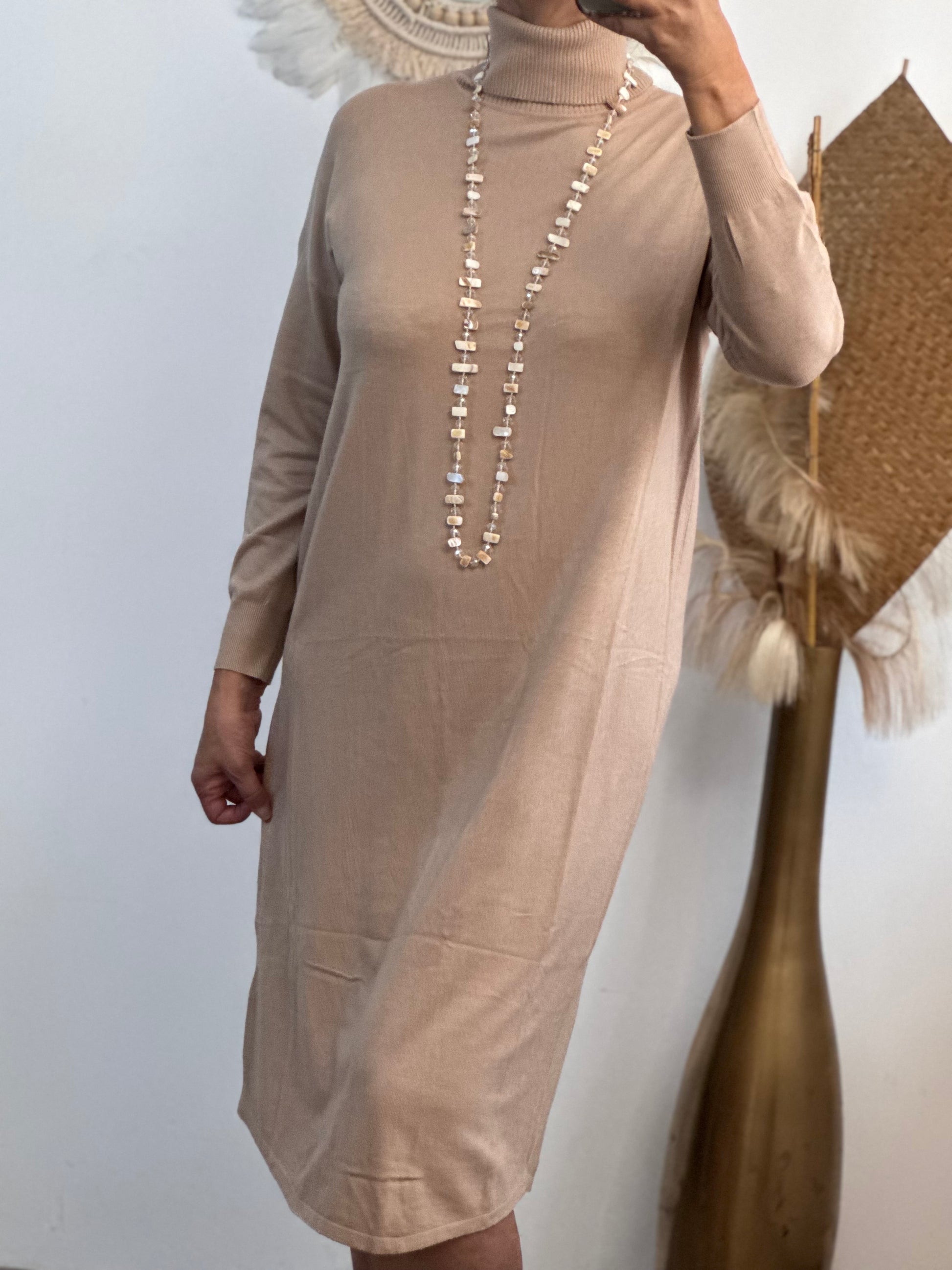 Robe longue maille beige
