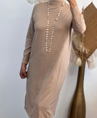 Robe longue maille beige