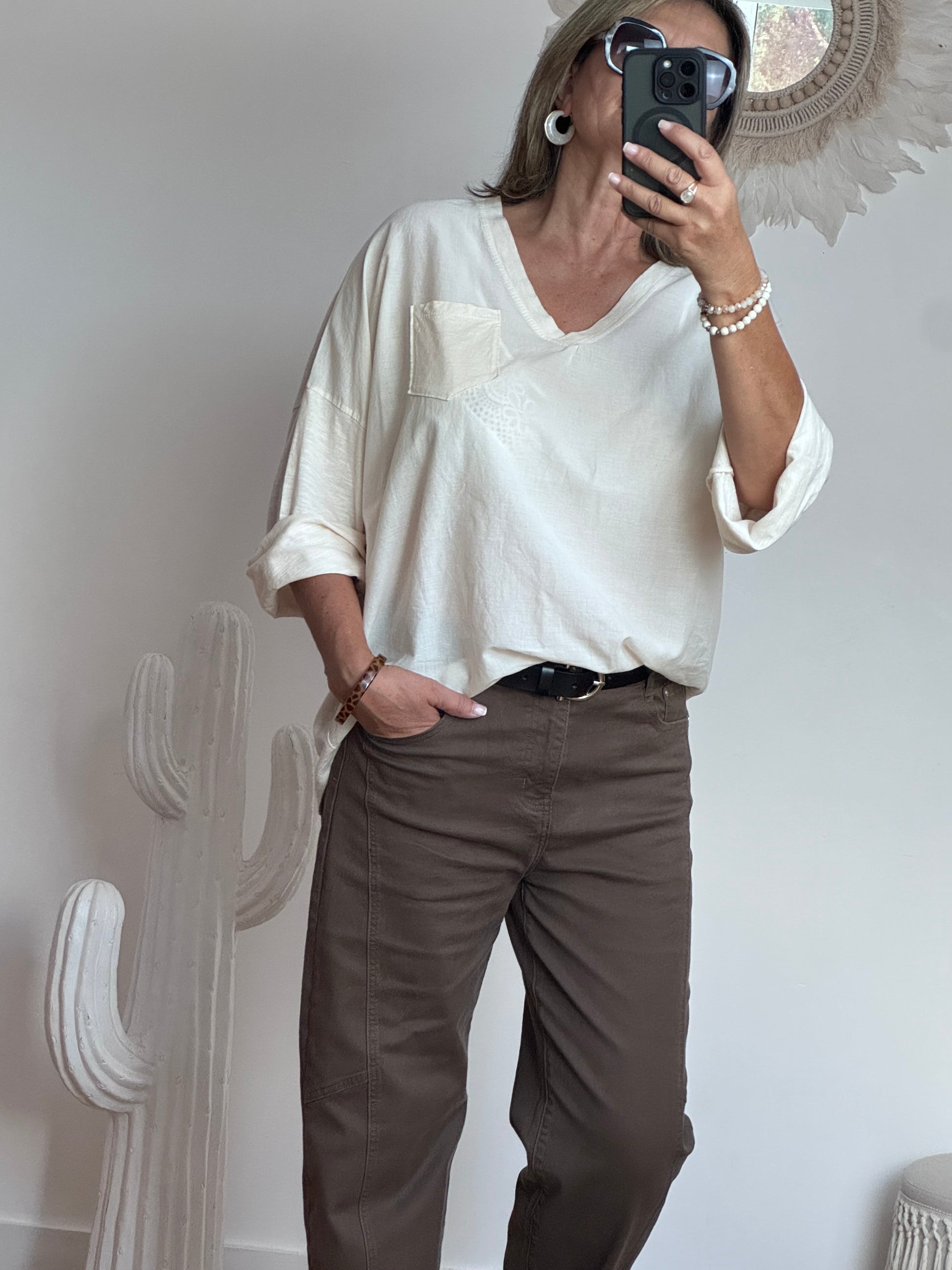 Teeshirt bi matière crème