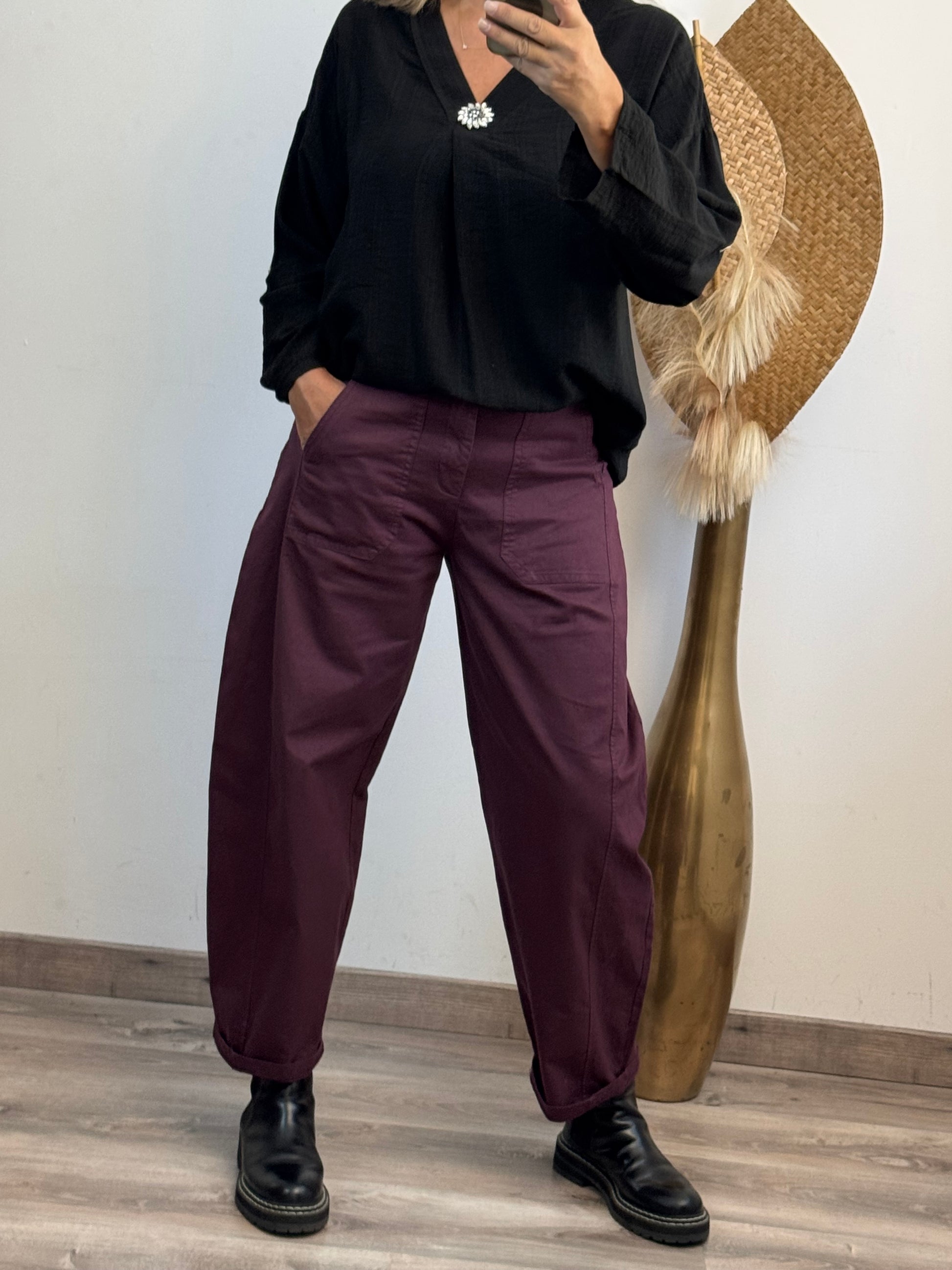 Pantalon barrel lie de vin