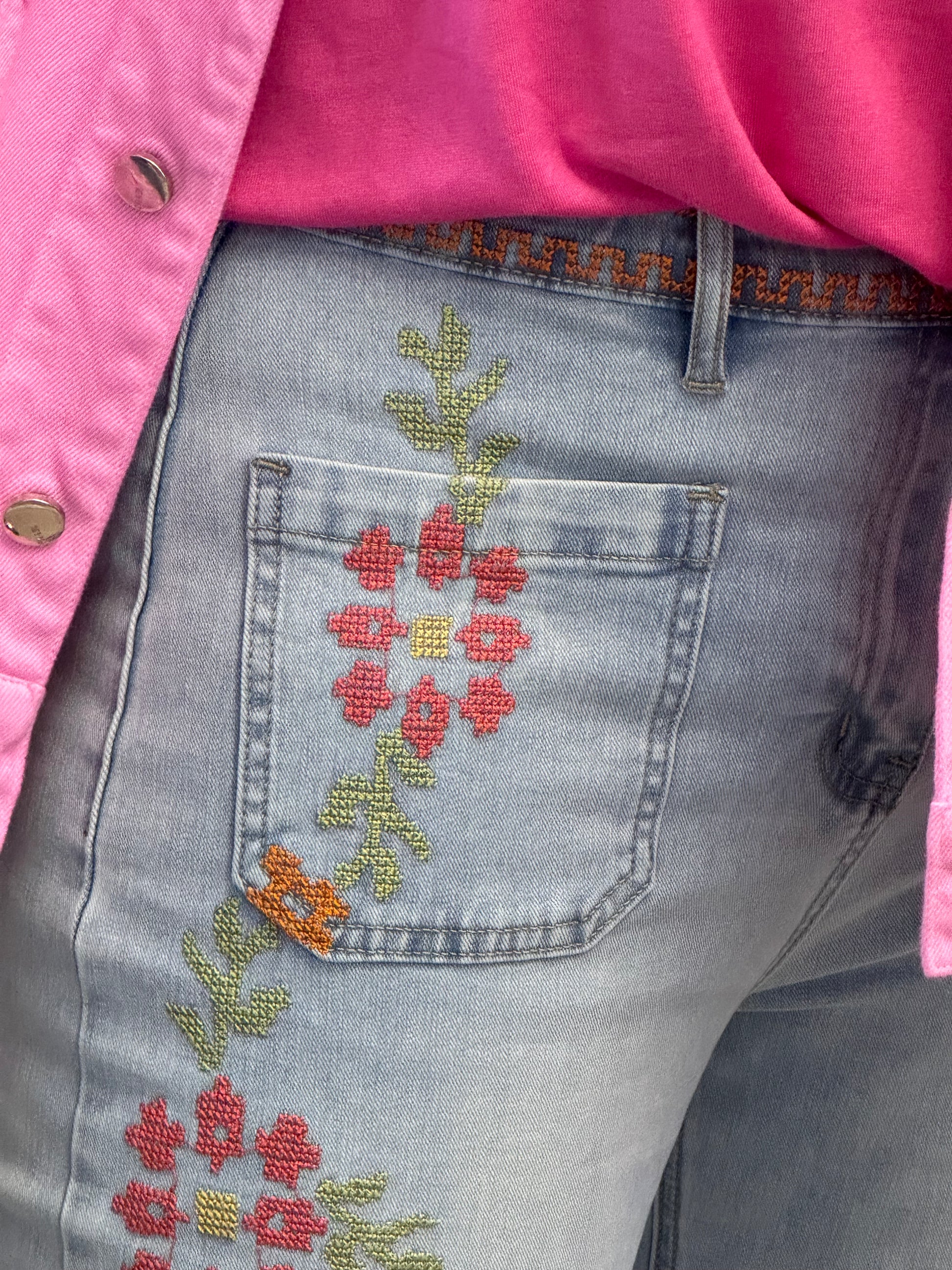 Jean Wide Leg brodé fleurs