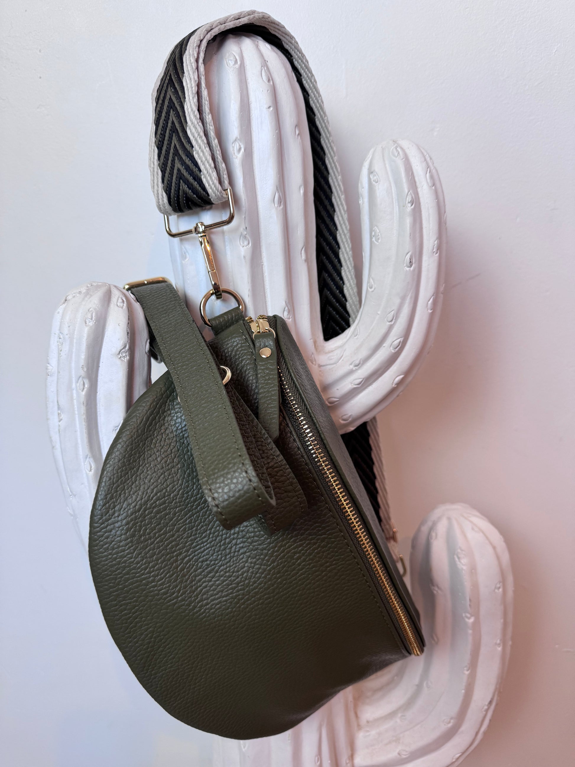 Sac banane cuir kaki +2 sangles