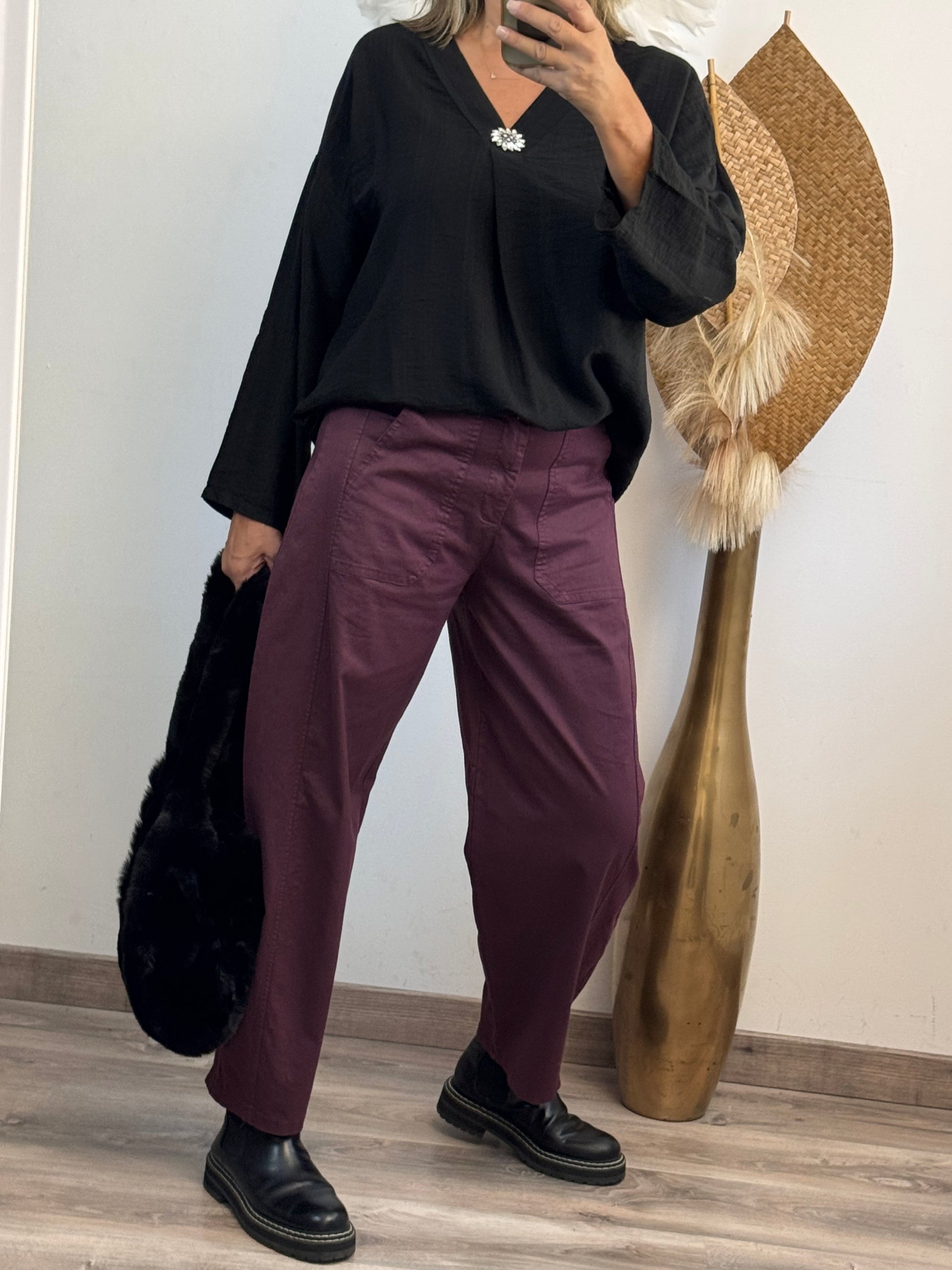 Pantalon barrel lie de vin