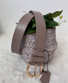 Ceinture en cuir beige taupe boucle dorée