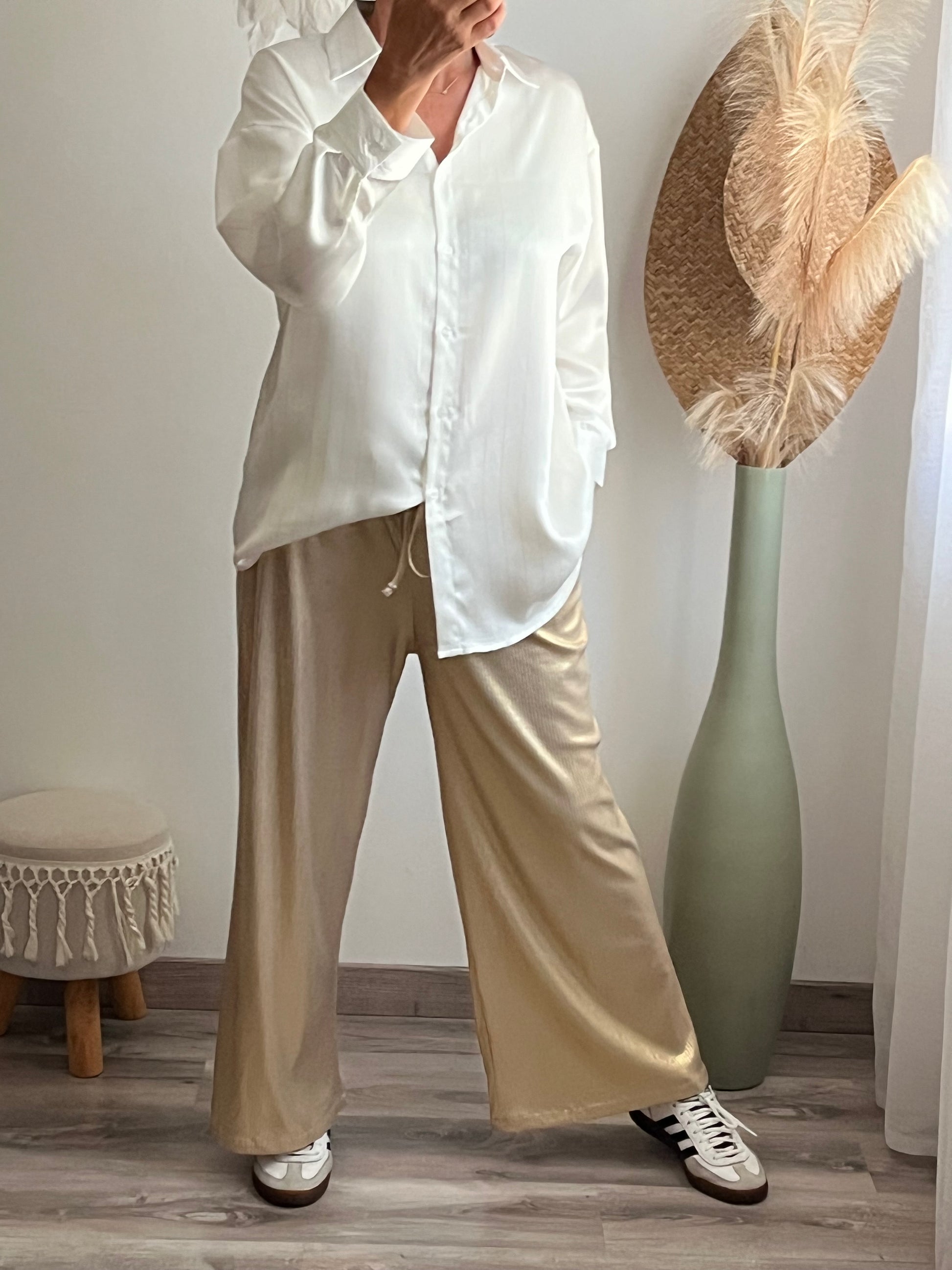Chemise oversize longue blanche liseret brillant ✨