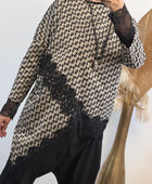 Pull asymétrique pieds de poule dentelle