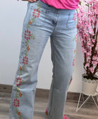 Jean Wide Leg brodé fleurs