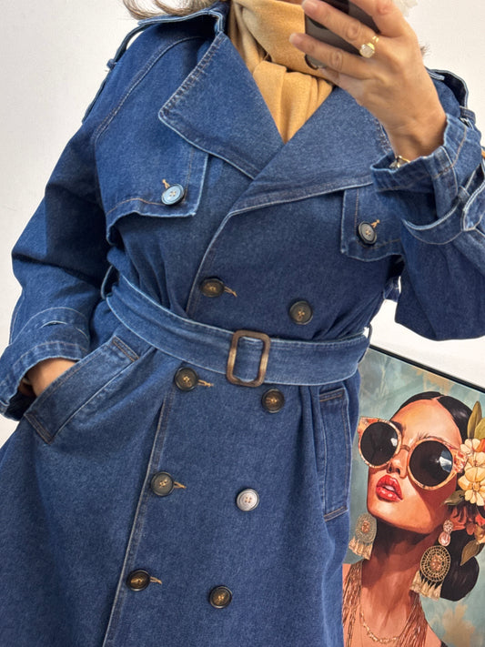 Trench jeans bleu brut