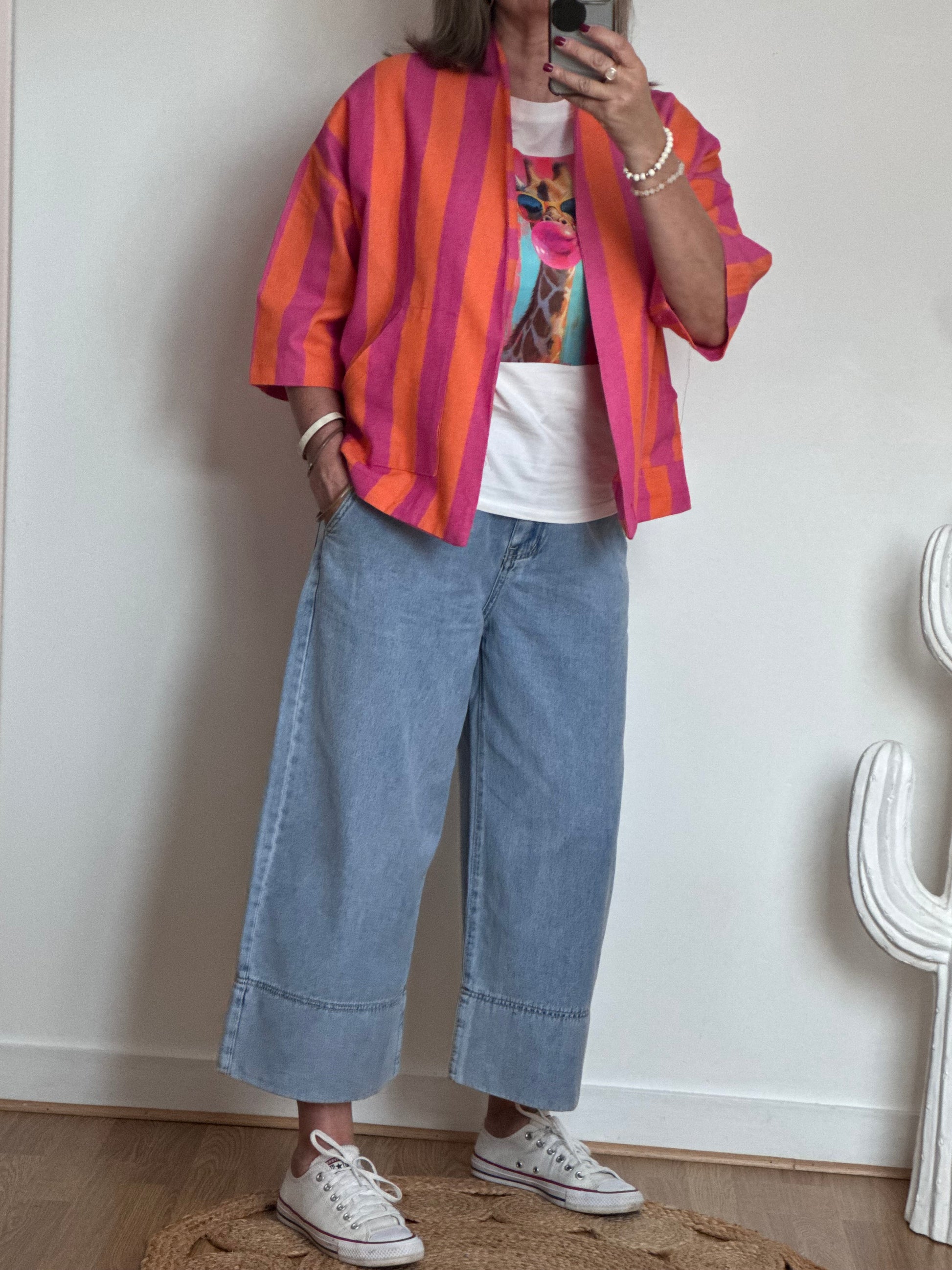 Veste kimono orange et rose