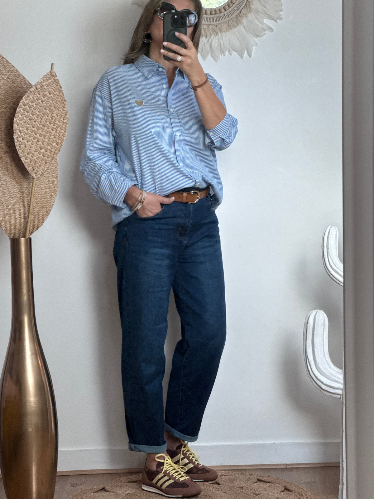 Chemise rayée bleue cœur doré du S/M au 4XL