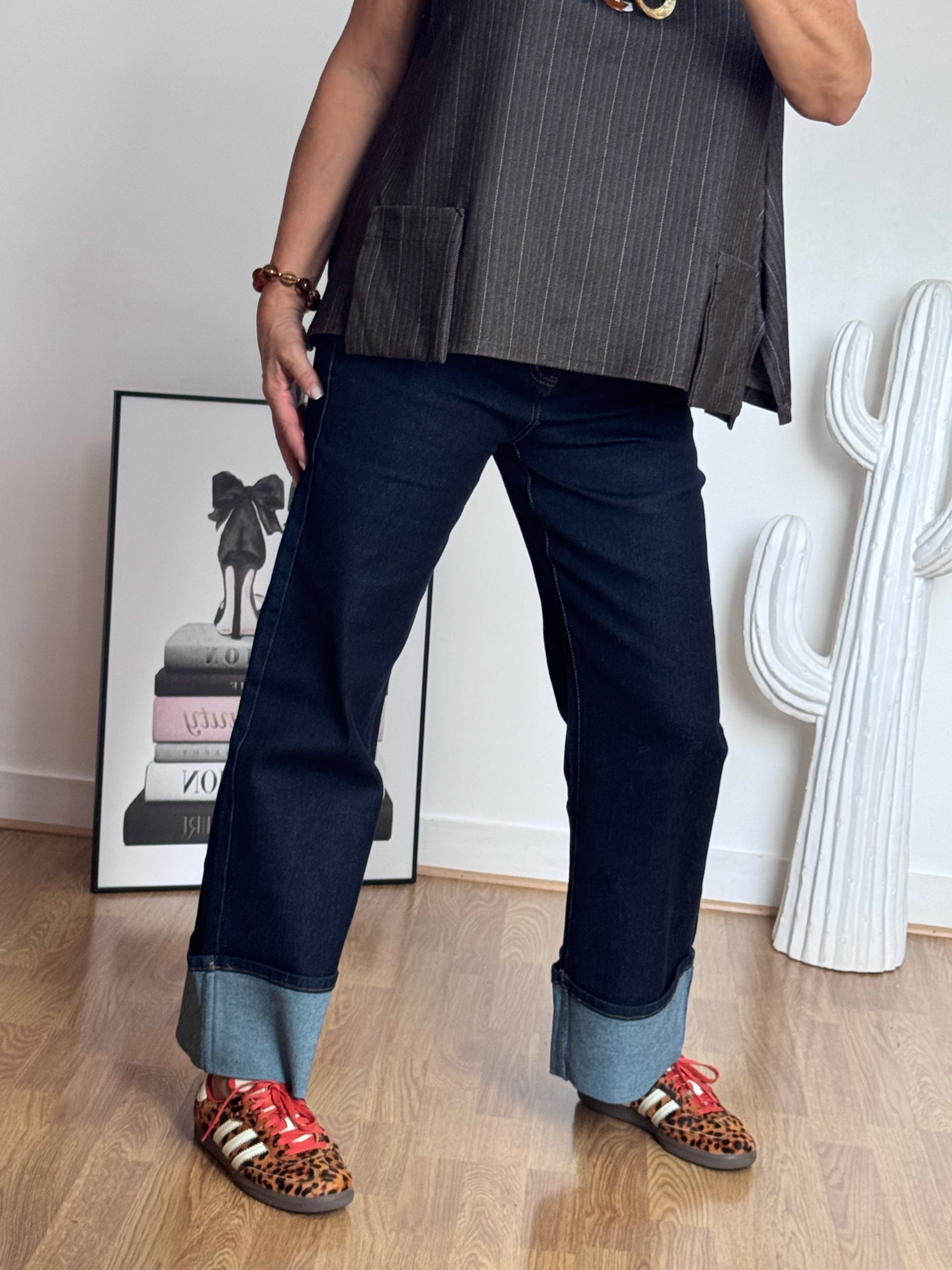 Jean revers wide leg bleu brut