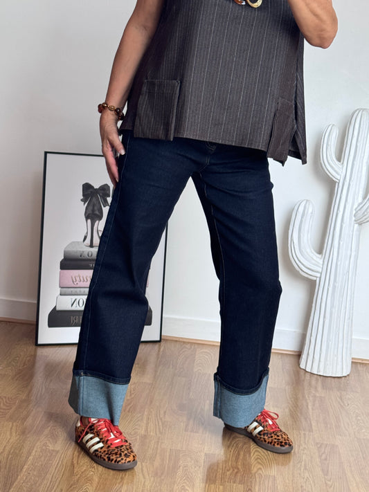 Jean revers wide leg bleu brut