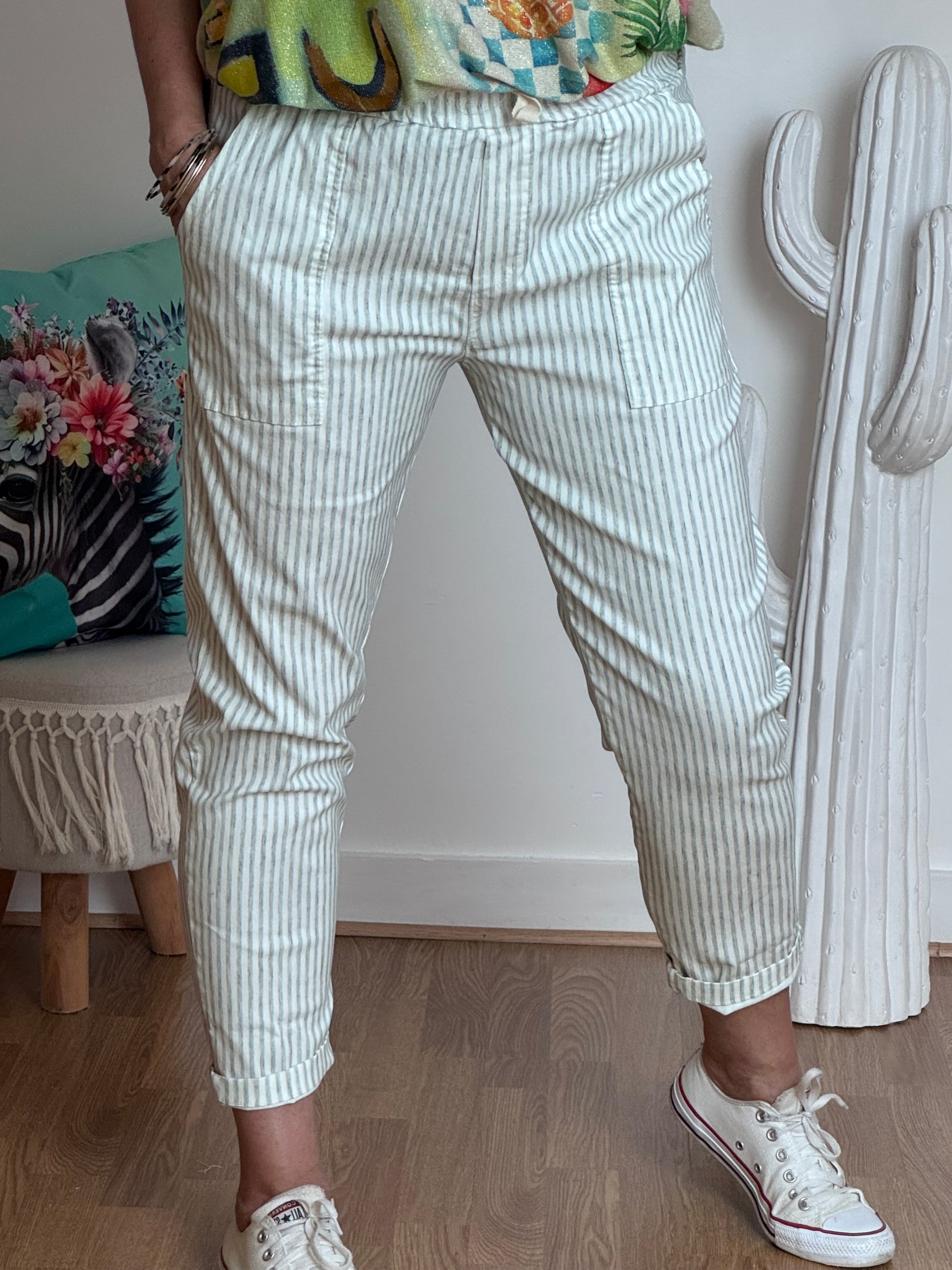 Pantalon confort rayures kaki