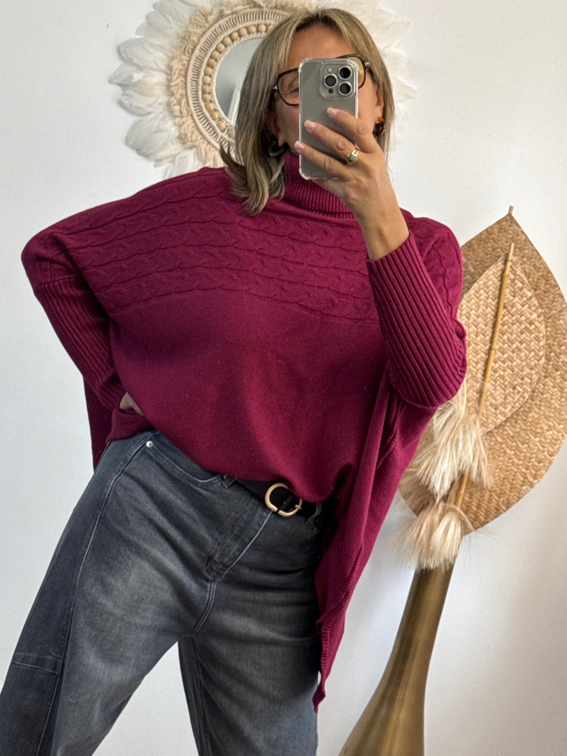 Pull col roulé prune TU 44/54
