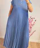 Robe longue plissée bleue