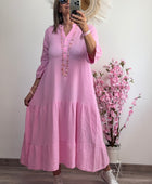 Robe longue gaz de coton rose bonbon