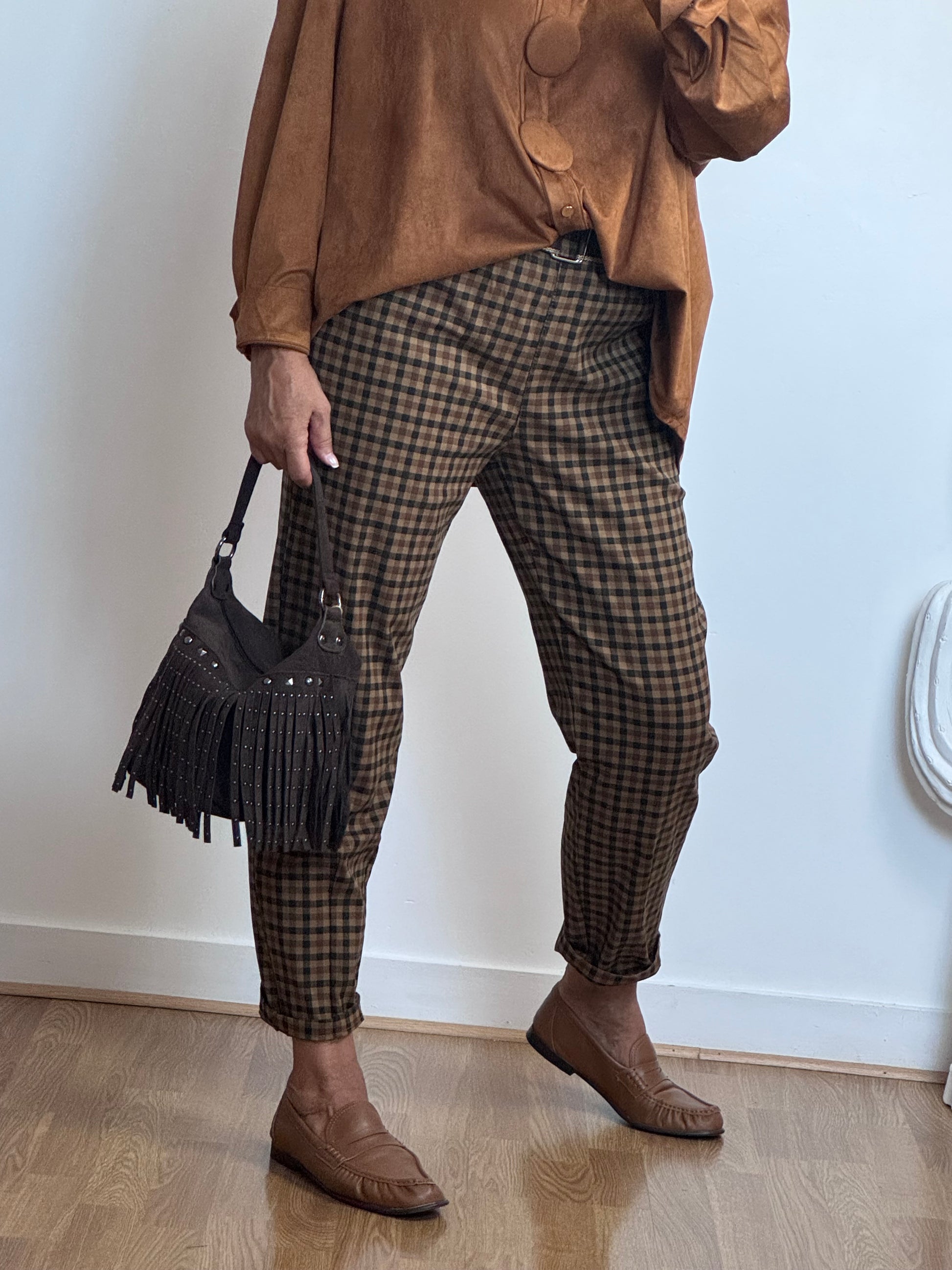 Pantalon vichy marron