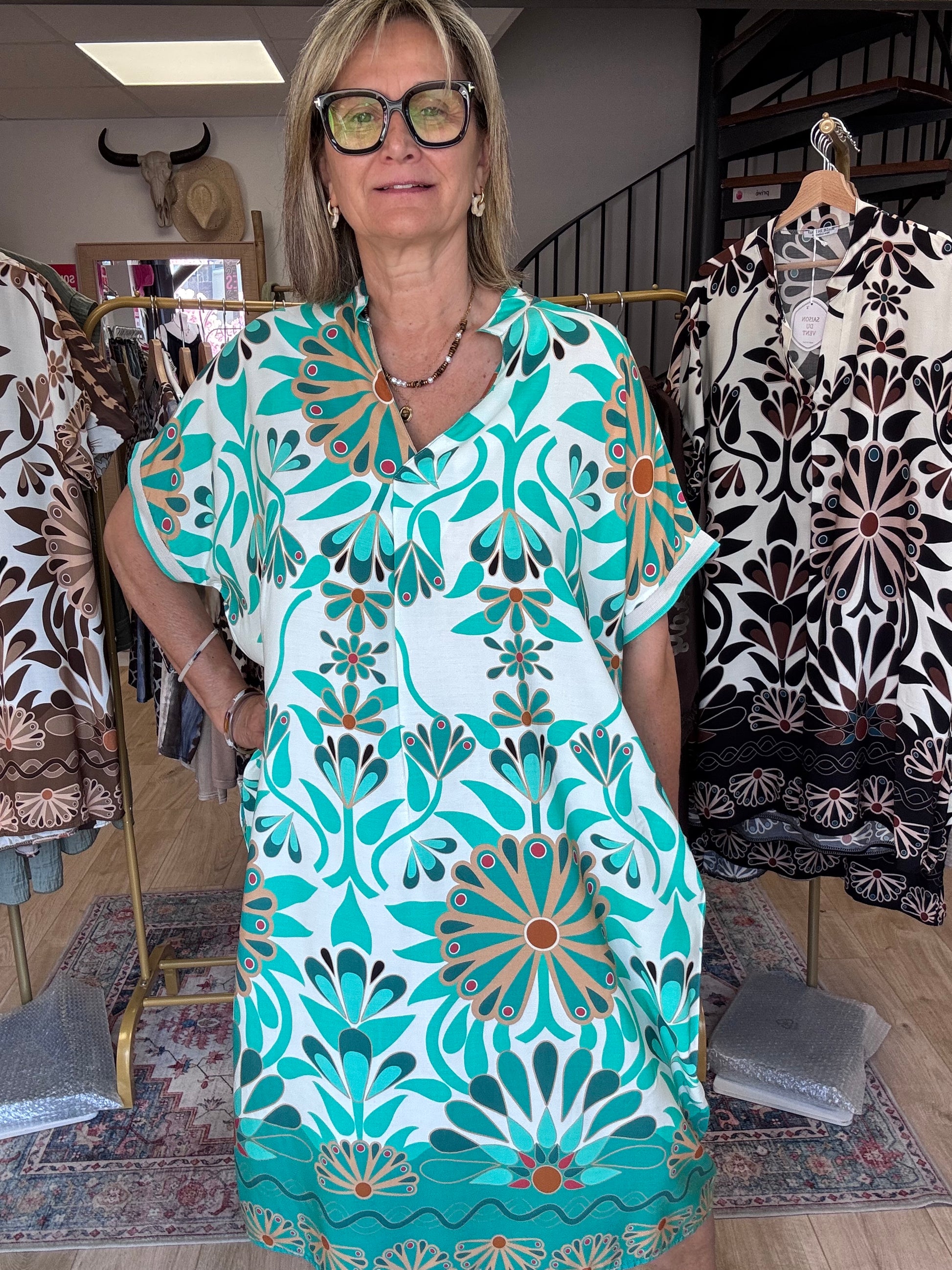 Robe Emma version longue turquoise TU 40/48