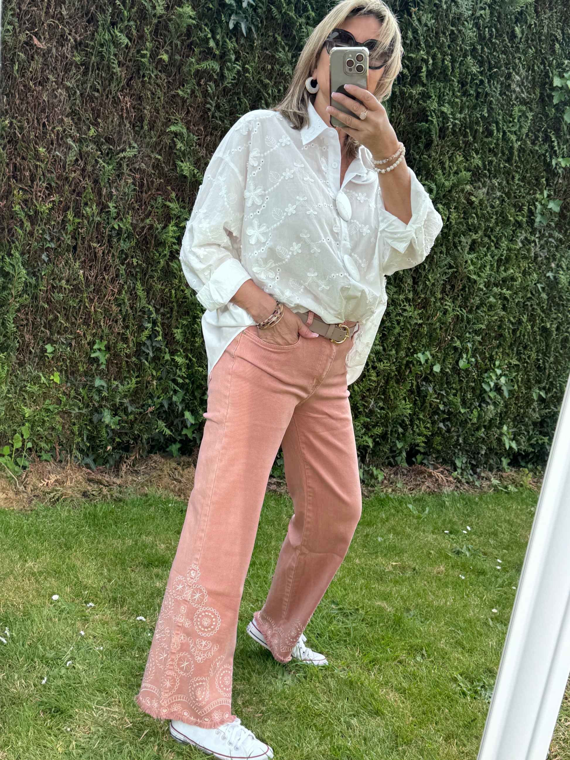 Jean Wide leg bridé rose poudré