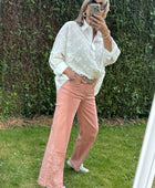 Jean Wide leg bridé rose poudré