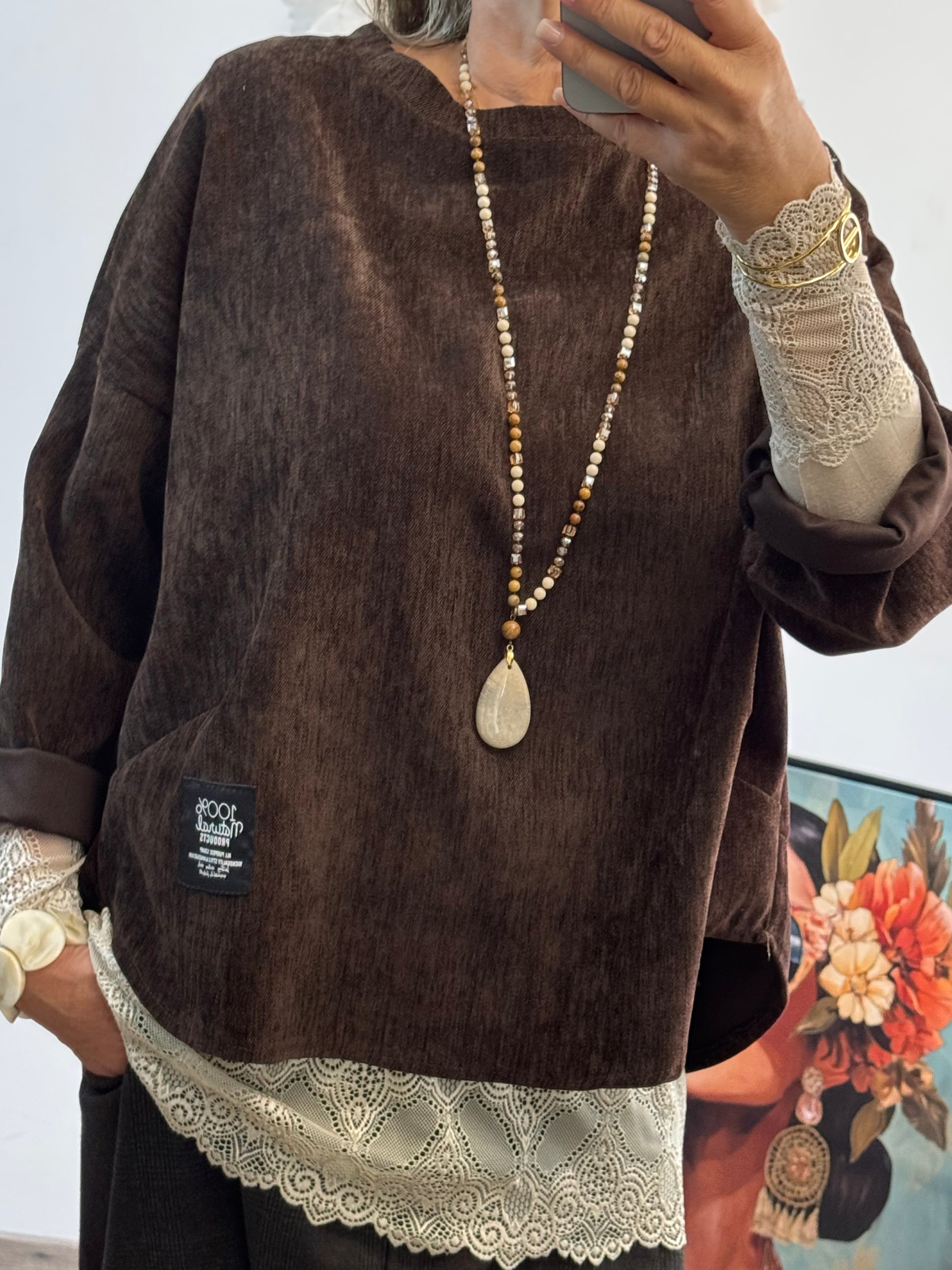 Sweat velours côtelé marron