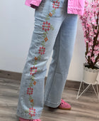 Jean Wide Leg brodé fleurs