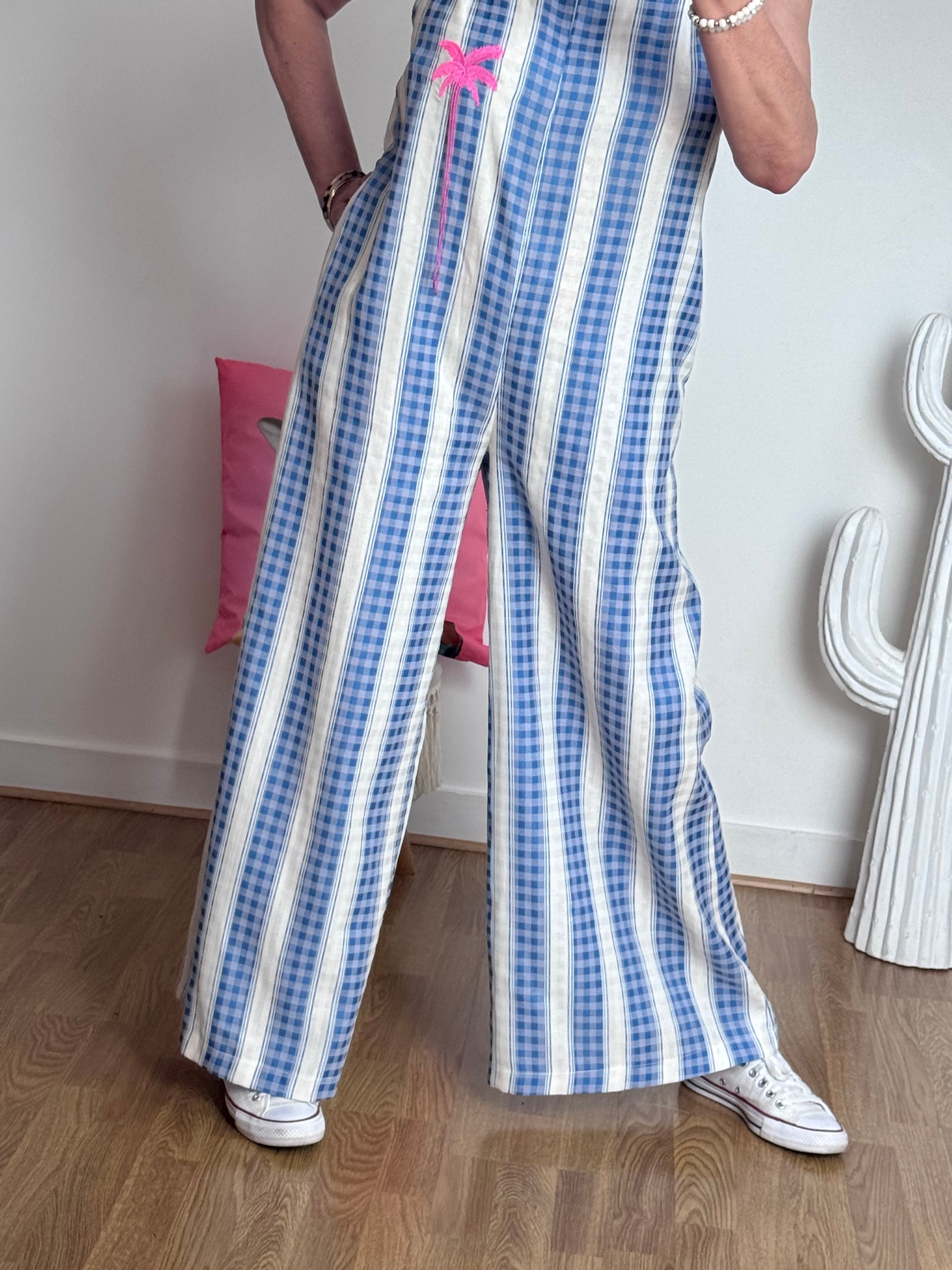 Salopette rayée bleue palmier