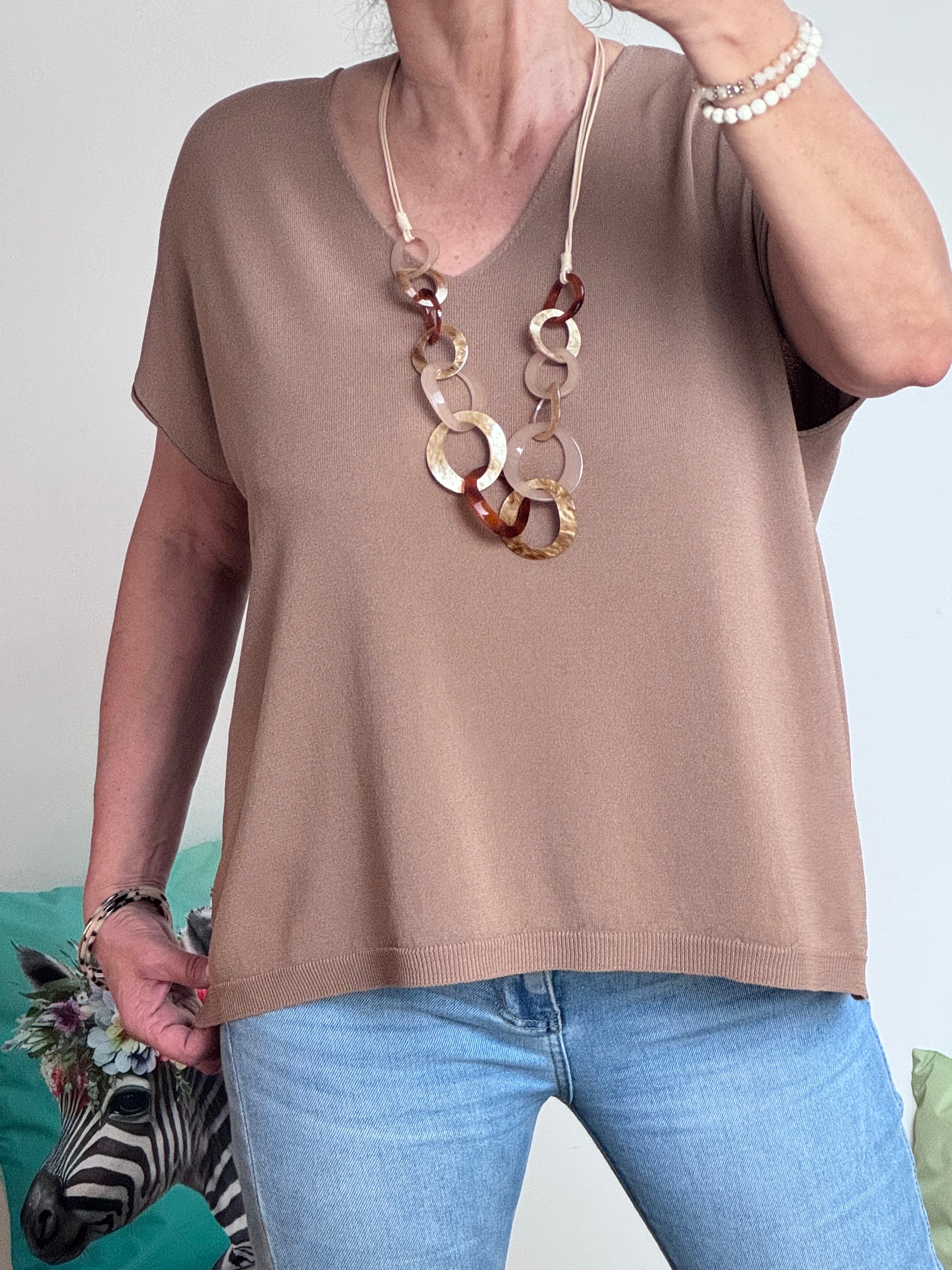 Teeshirt maille fine marron clair TU 36/46