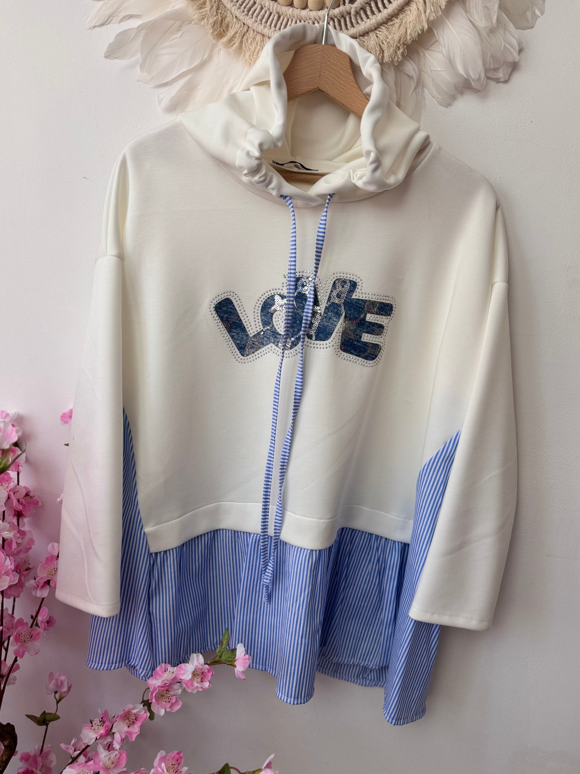 Sweat-shirt bi matière chemise bleu TU 36/44