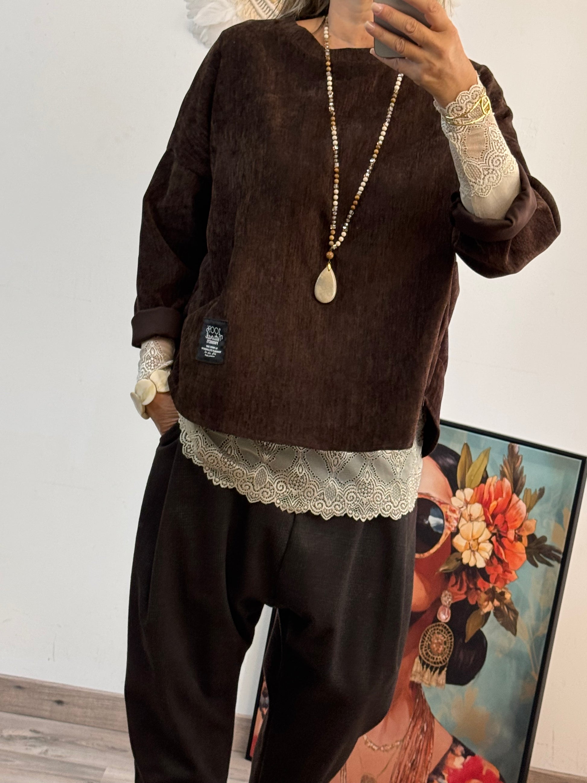 Sweat velours côtelé marron