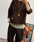 Sweat velours côtelé marron